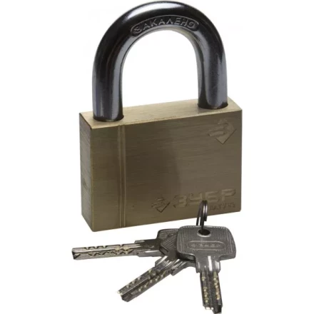 Замок ЗУБР &quot;ЭКСПЕРТ&quot; навесной, латунный корпус, классическая форма, закаленная дужка, 70мм 37299-70 купить в Челябинске