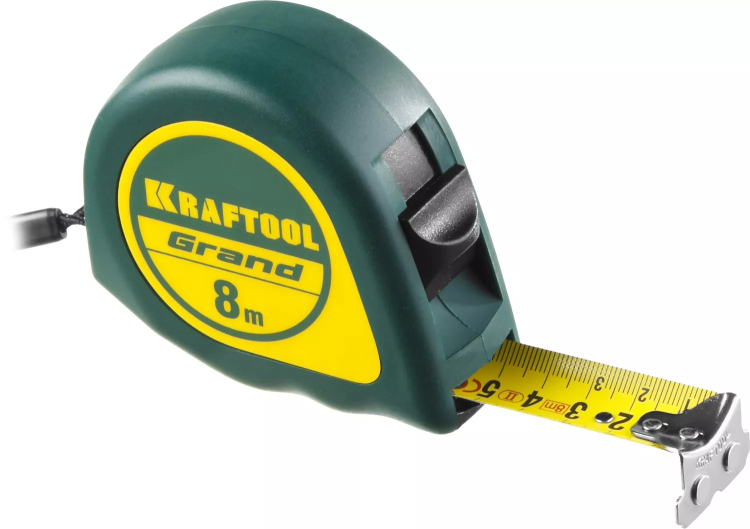 Рулетка KRAFTOOL GRAND, обрезиненный пластиковый корпус, 8м/25мм 34022-08-25 купить в Челябинске