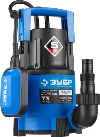 Насос ЗУБР &quot;ПРОФЕССИОНАЛ&quot; Т3 погружной дренажный для чистой воды (d пропускаемых частиц до 5мм), 550Вт, пропускная способность 185л/мин, напор 8,5м НПЧ-Т3-550 купить в Челябинске