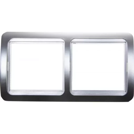 Панель СВЕТОЗАР &quot;ГАММА&quot; накладная, горизонтальная, цвет светло-серый металлик, 2 гнезда SV-54146-SM купить в Челябинске