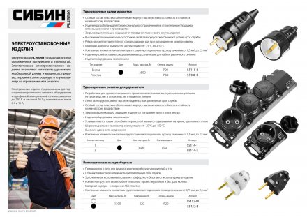 Вилка СИБИН электрическая, разборная, 6А/220В, черная 55152-B купить в Челябинске