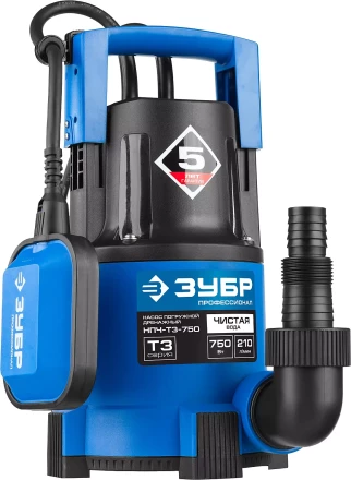 Насос ЗУБР "ПРОФЕССИОНАЛ" Т3 погружной дренажный для чистой воды (d пропускаемых частиц до 5мм), 750Вт, пропускная способность 210л/мин, напор 8,5м НПЧ-Т3-750 купить в Челябинске