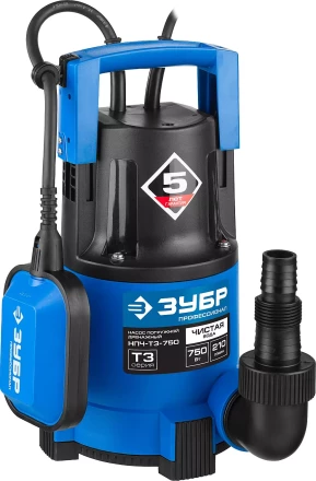 Насос ЗУБР "ПРОФЕССИОНАЛ" Т3 погружной дренажный для чистой воды (d пропускаемых частиц до 5мм), 750Вт, пропускная способность 210л/мин, напор 8,5м НПЧ-Т3-750 купить в Челябинске