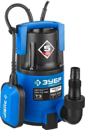Насос ЗУБР "ПРОФЕССИОНАЛ" Т3 погружной дренажный для чистой воды (d пропускаемых частиц до 5мм), 750Вт, пропускная способность 210л/мин, напор 8,5м НПЧ-Т3-750 купить в Челябинске