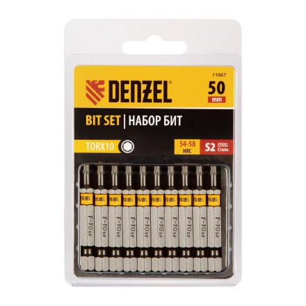 Бита TX 10х50, сталь S2, шестигранный профиль, 10 шт. Е 6,3 Denzel 11667 купить в Челябинске