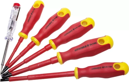 Набор STAYER "PROFI" "ELECTRO": Отвертки диэлектрические, тестер, 100-250В, Cr-V, 6шт 25145-H6_z01 купить в Челябинске