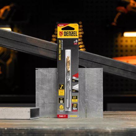 Сверло спиральное по металлу Denzel, 9 x 125 мм, Р6М5, Golden Tip, 718241 купить в Челябинске