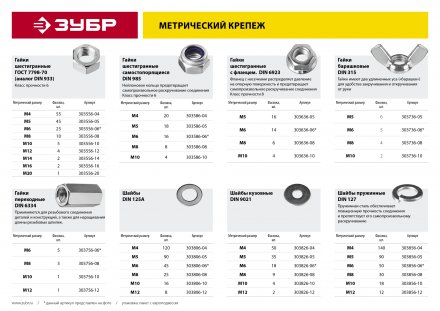 Гайка DIN 6923 с фланцем, M8, 6 шт, кл. пр. 8, оцинкованная, ЗУБР 303636-08 купить в Челябинске