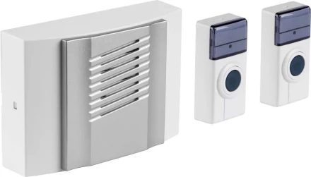 Звонок СВЕТОЗАР &quot;ДУЭТ&quot; электрический беспроводной 100м, 2 мелодии, 2 кнопки IP44, 2*A23, 3AA SV-58068-1 купить в Челябинске