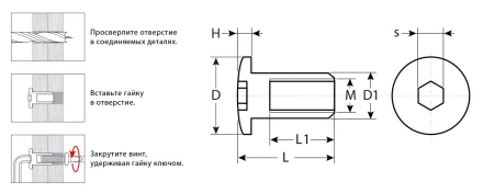 ЗУБР M6 x 12 мм, шест. 4 мм, цинк, 5 кг, гайка Эриксона с полукруглой головкой, Профессионал (303760-4) купить в Челябинске