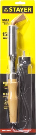 Паяльник с деревянной рукояткой и долговечным жалом, STAYER "MASTER" MAXTerm, 55311-150, 150 Вт, клин 55311-150 купить в Челябинске