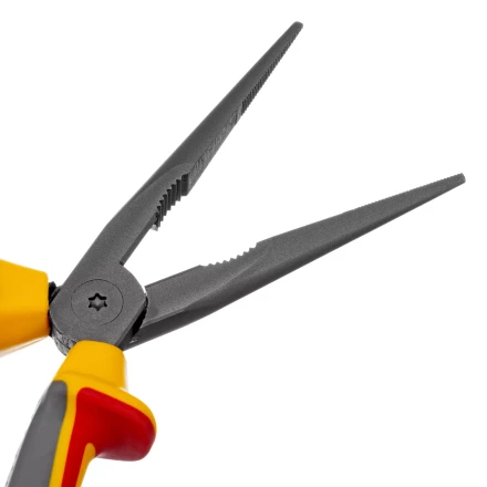 Длинногубцы прямые Denzel 17305, диэлектрические рукоятки до 1000 В, трехкомпонентные рукоятки, 205мм купить в Челябинске