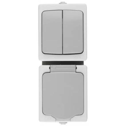 Комплект СВЕТОЗАР &quot;АВРОРА&quot; розетка с зазем. и защ. крышкой, 16А/~250В, выкл. двухклав. IP44, цвет серо-белый, 10А/~250В SV-54325-W купить в Челябинске