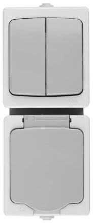 Комплект СВЕТОЗАР &quot;АВРОРА&quot; розетка с зазем. и защ. крышкой, 16А/~250В, выкл. двухклав. IP44, цвет серо-белый, 10А/~250В SV-54325-W купить в Челябинске