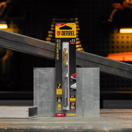 Сверло спиральное по металлу Denzel, 11 x 142 мм, Р6М5, Golden Tip, 718243 купить в Челябинске