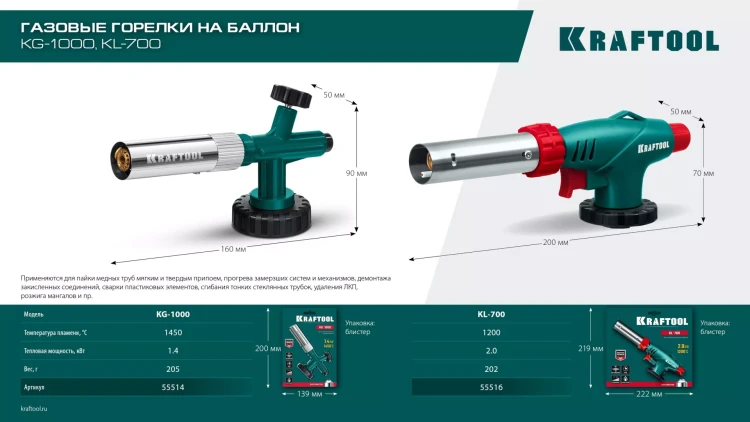 KG-1000 цельнометаллическая газовая горелка с пъезоподжигом, на баллон с цанговым соединением, 1450°C 55514 купить в Челябинске