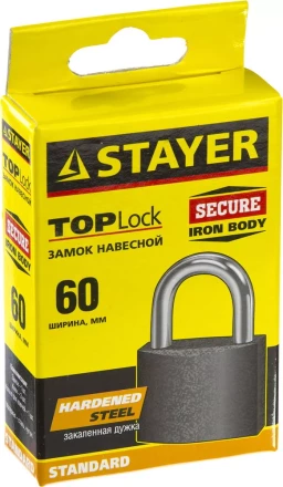 Замок STAYER &quot;STANDARD&quot; навесной, металлический корпус, закаленная дужка, 63 мм 37160-60 купить в Челябинске