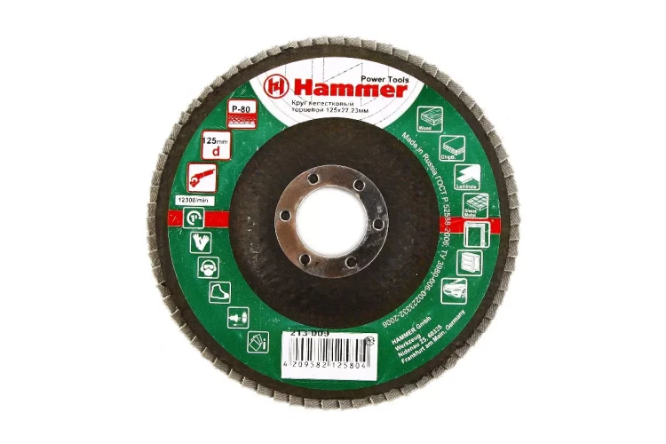 Круг Лепестковый Торцевой (КЛТ) HAMMER КЛТ 1 Ф125х22 Р80 213-009 купить в Челябинске