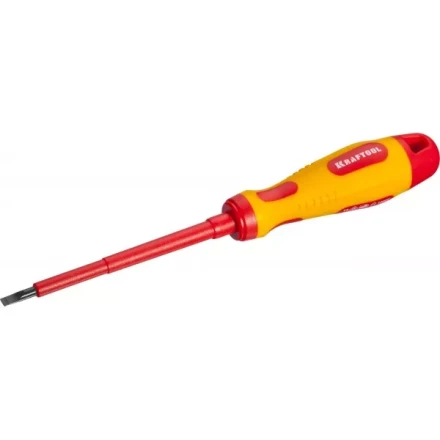 Отвертка KRAFTOOL, высоковольтная, Cr-Mo-V стержень, двухкомпонент. маслобензостойкая рукоятка, SL, 4,0х100мм 250083-4.0-100 купить в Челябинске