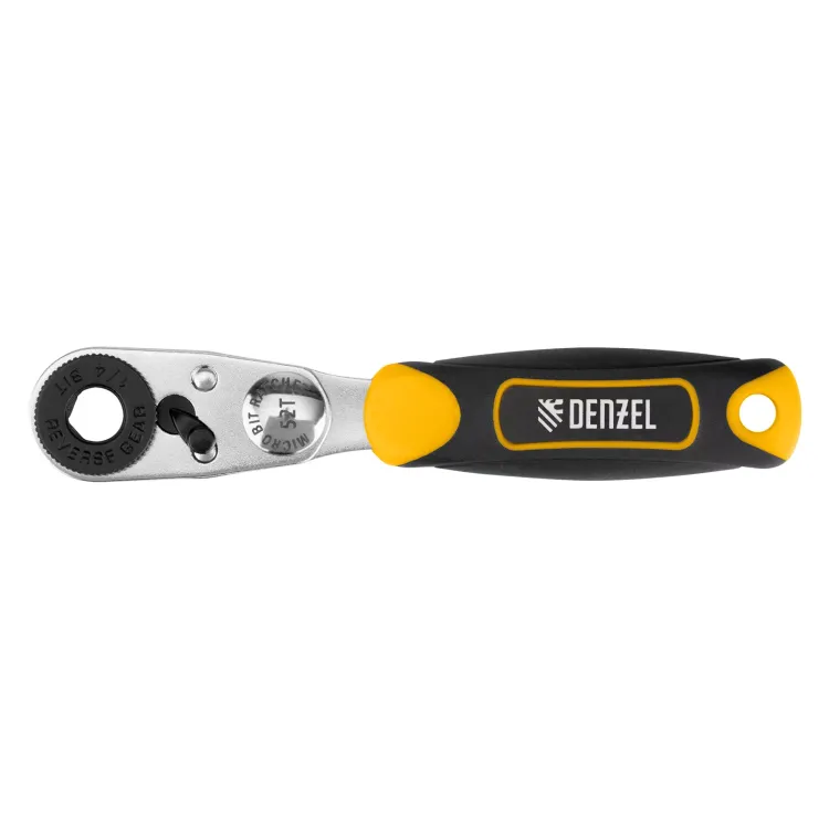 Ключ-трещотка для бит 1/4" Denzel 11633, 52 зуба, CrMo, адаптер для торцевых головок Denzel купить в Челябинске
