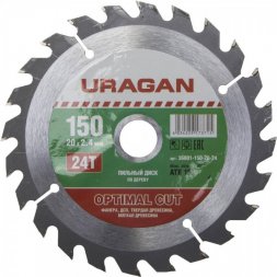 Диск пильный &quot;Optimal cut&quot; по дереву, 150х20мм, 24Т, URAGAN 36801-150-20-24