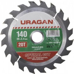 Диск пильный &quot;Optimal cut&quot; по дереву, 140х20мм, 20Т, URAGAN 36801-140-20-20