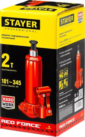 Домкрат гидравлический бутылочный &quot;RED FORCE&quot;, 2т, 181-345 мм, STAYER 43160-2 43160-2_z01 купить в Челябинске