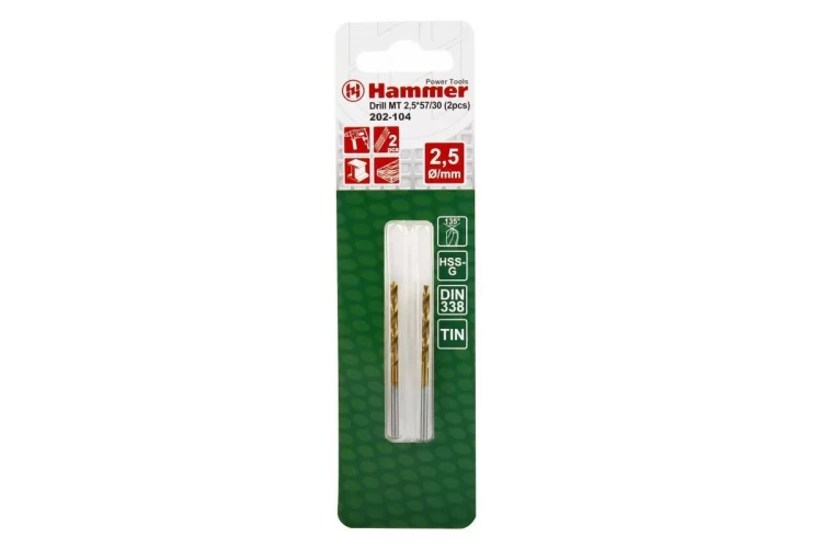 Сверло по металлу HAMMER Ф2.5х57мм (DR MT 2,5мм*57/30мм 2шт.) купить в Челябинске