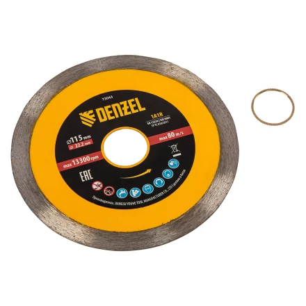 Диск алмазный отрезной 115 х 22,2 мм, сплошной, супертонкий, горячий пресс, мокрое резание// Denzel 73043 купить в Челябинске
