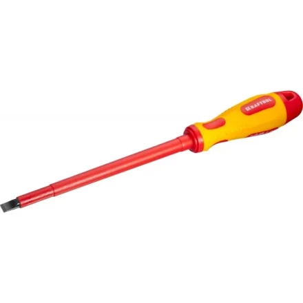 Отвертка KRAFTOOL, высоковольтная, Cr-Mo-V стержень, двухкомпонент. маслобензостойкая рукоятка, SL, 8,0х175мм 250083-8.0-175 купить в Челябинске