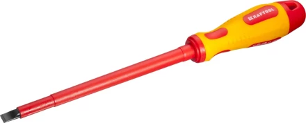 Отвертка KRAFTOOL, высоковольтная, Cr-Mo-V стержень, двухкомпонент. маслобензостойкая рукоятка, SL, 8,0х175мм 250083-8.0-175 купить в Челябинске