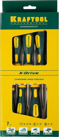 Набор X-Drive, KRAFTOOL 250081-H7: Отвертки профессиональные, SL: 3x80, 5x100, 6x125; PH: 1x80, 2x100; PZ: 1x80, 2x100 250081-H7 купить в Челябинске
