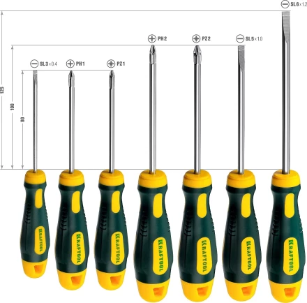 Набор X-Drive, KRAFTOOL 250081-H7: Отвертки профессиональные, SL: 3x80, 5x100, 6x125; PH: 1x80, 2x100; PZ: 1x80, 2x100 250081-H7 купить в Челябинске