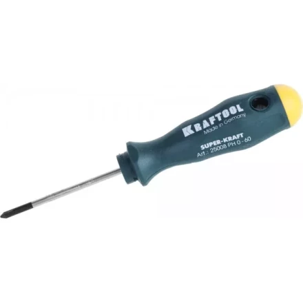 Отвертка KRAFTOOL, Cr-Mo-V закалённый стержень, двухкомпонентная противоскользящ рукоятка, PH 0x60мм 25008-0-060 купить в Челябинске