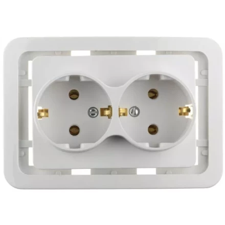 Розетка СВЕТОЗАР &quot;ГАММА&quot; двойная, с заземлением, цвет белый, 16А/~250В SV-54107-W купить в Челябинске