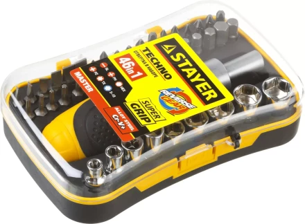 Набор STAYER "MASTER" "HERCULES": Отвертки, реверс отвертка, биты 35шт, адаптер для торц голов, торц голов 9шт, 46 предм 25084-H46 купить в Челябинске
