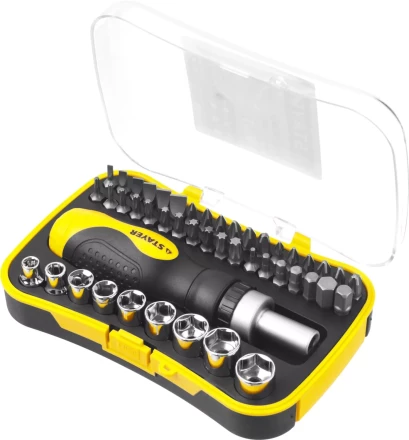 Набор STAYER "MASTER" "HERCULES": Отвертки, реверс отвертка, биты 35шт, адаптер для торц голов, торц голов 9шт, 46 предм 25084-H46 купить в Челябинске