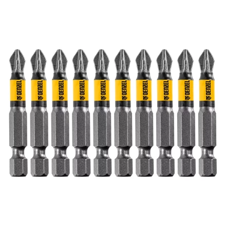 Бита PZ2х50, сталь легированная S2, 10 шт., круглый профиль, отрывная упаковка, Е 6,3 Denzel 11680 купить в Челябинске