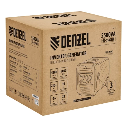 Генератор инверторный Denzel GS-5500iSE, 5,5 кВт, 230 В, закрытый корпус,электростартер купить в Челябинске