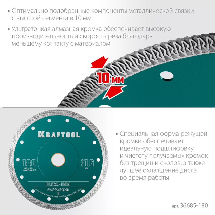 Диск алмазный для УШМ и плиткорезов супертонкие  ULTRA-THIN 36685-180 купить в Челябинске
