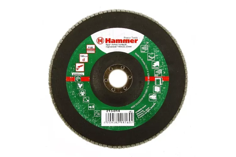 Круг Лепестковый Торцевой (КЛТ) HAMMER КЛТ 1 Ф180х22 Р60 213-014 купить в Челябинске