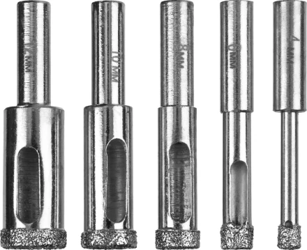 Набор ЗУБР &quot;ПРОФЕССИОНАЛ&quot;: Алмазные трубчатые сверла по керамике с кондуктором, гальваника, зерно 60, d=4/6/8/10/12мм, 6шт 29851-H6 купить в Челябинске