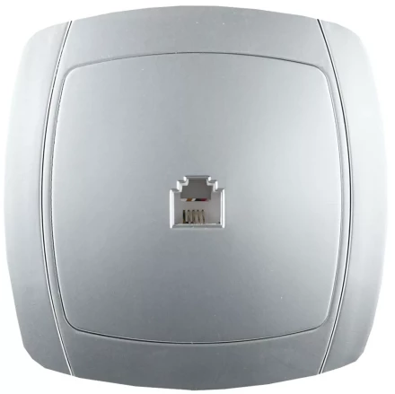 Розетка СВЕТОЗАР &quot;АКЦЕНТ&quot; телефонная одинарная в сборе, цвет серебристый металлик SV-54217-SM купить в Челябинске