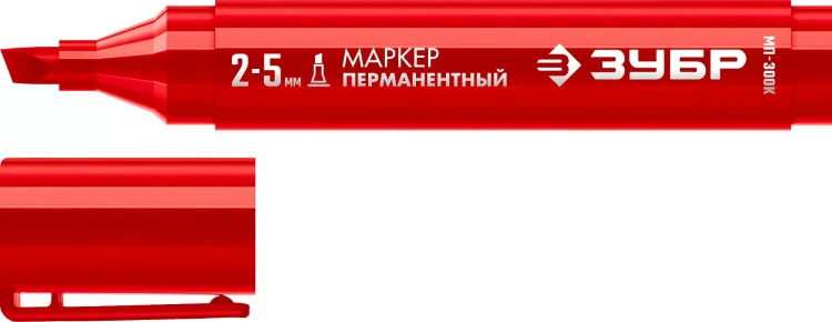 ЗУБР МП-300К красный, 2-5 мм, клиновидный перманентный маркер (06323-3) купить в Челябинске