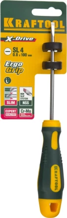 Отвертка KRAFTOOL, Cr-Mo-V сталь, двухкомпонентная противоскользящая рукоятка, SL, 4,0x90мм 250071-4.0-090 купить в Челябинске