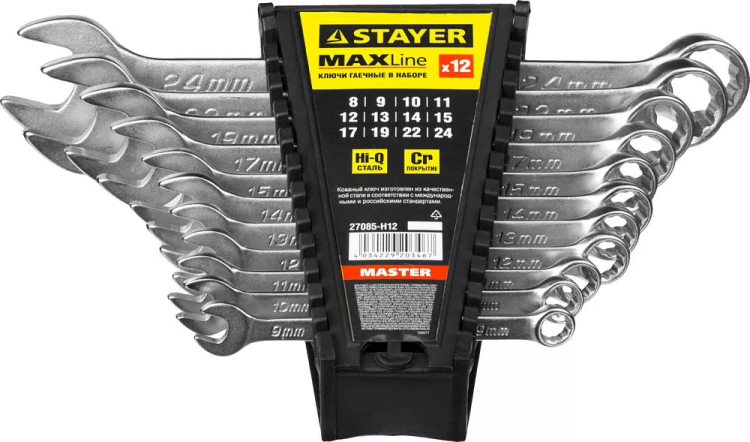 Набор: Ключ STAYER "MASTER" гаечный комбинированный, хромированный, 8-24 мм, 12 шт 27085-H12 купить в Челябинске