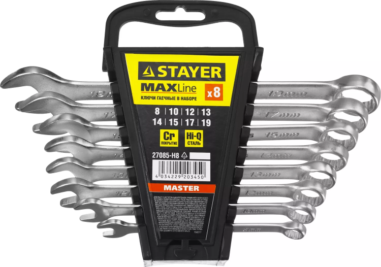 Набор: Ключ STAYER "MASTER" гаечный комбинированный, хромированный, 8-19 мм, 8 шт 27085-H8 купить в Челябинске