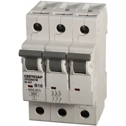 Выключатель автоматический СВЕТОЗАР &quot;ПРЕМИУМ&quot; 3-полюсный, 40 A, &quot;B&quot;, откл. сп. 6 кА, 400 В SV-49013-40-B купить в Челябинске