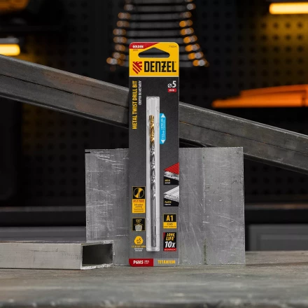 Сверло спиральное по металлу Denzel 5 х 132 мм, Р6М5, Golden Tip, удлиненное, 718254 купить в Челябинске