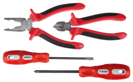 Набор инструментов ЗУБР &quot;МАСТЕР&quot;, плоскогубцы, бокорезы, 2 отвертки 22025-H4 купить в Челябинске
